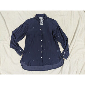 Bailey/44 sz XS Sheer Sequin Shirt navy blue buttons ls missing sequins 0535